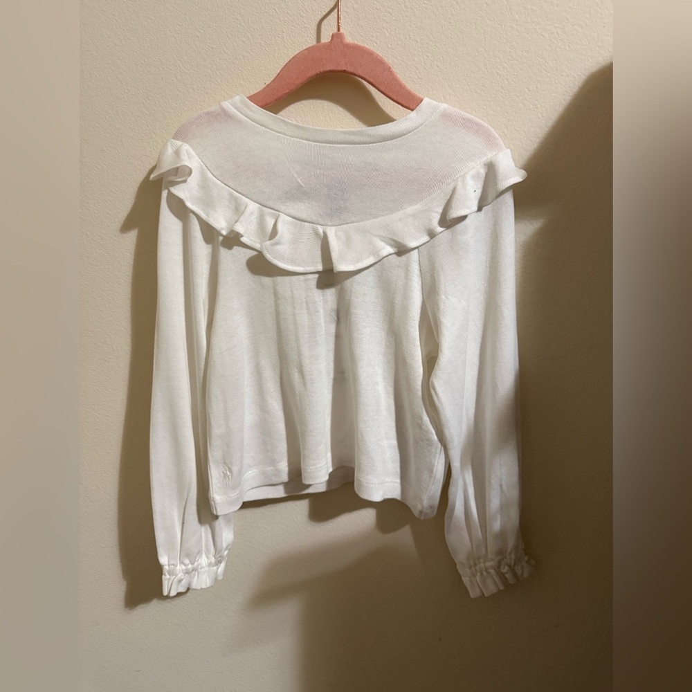 Polo Ralph Lauren White Ruffle-Trim Long Sleeve Top